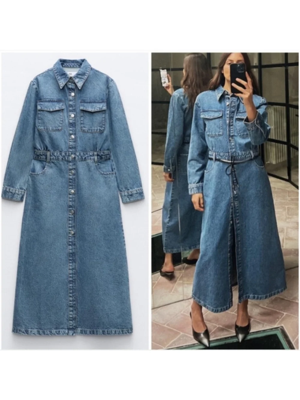z1975 denim midi dress Zara Z1975 DENIM MIDI DRESS at Mall of America in Bloomington, MN
